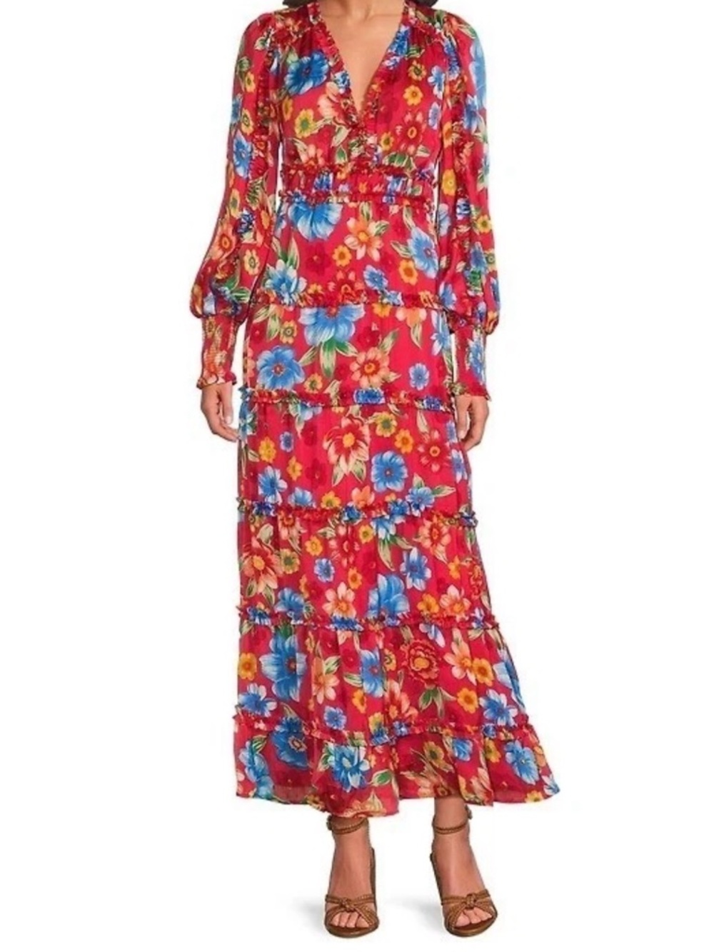 Chelsea &Violet Red Floral Long Sleeve Maxi Dress - Vibrant Floral Print - Picture 3 of 5